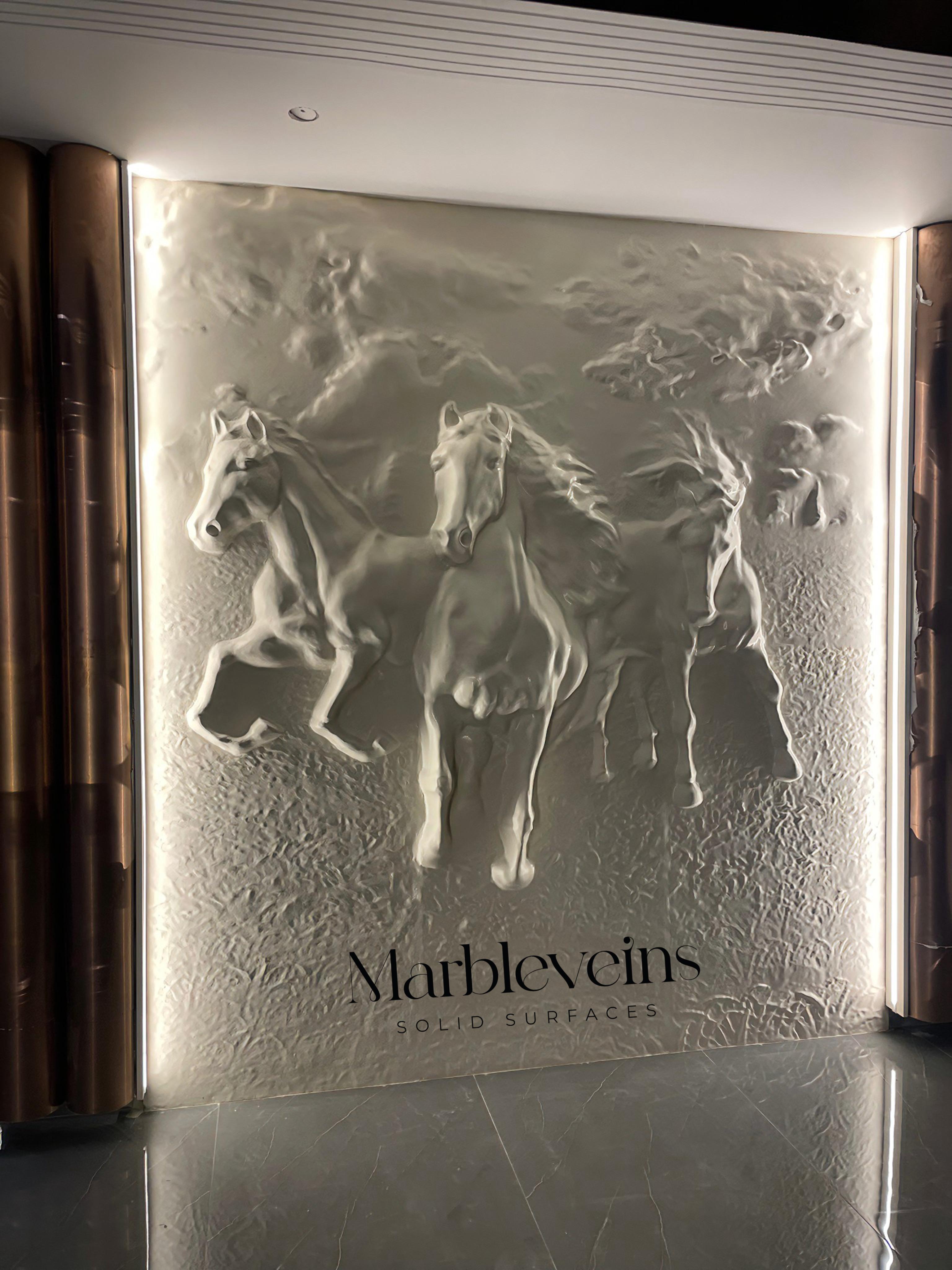 Illuminated Horse Natural-Stone Artwork by MarbleVeins.