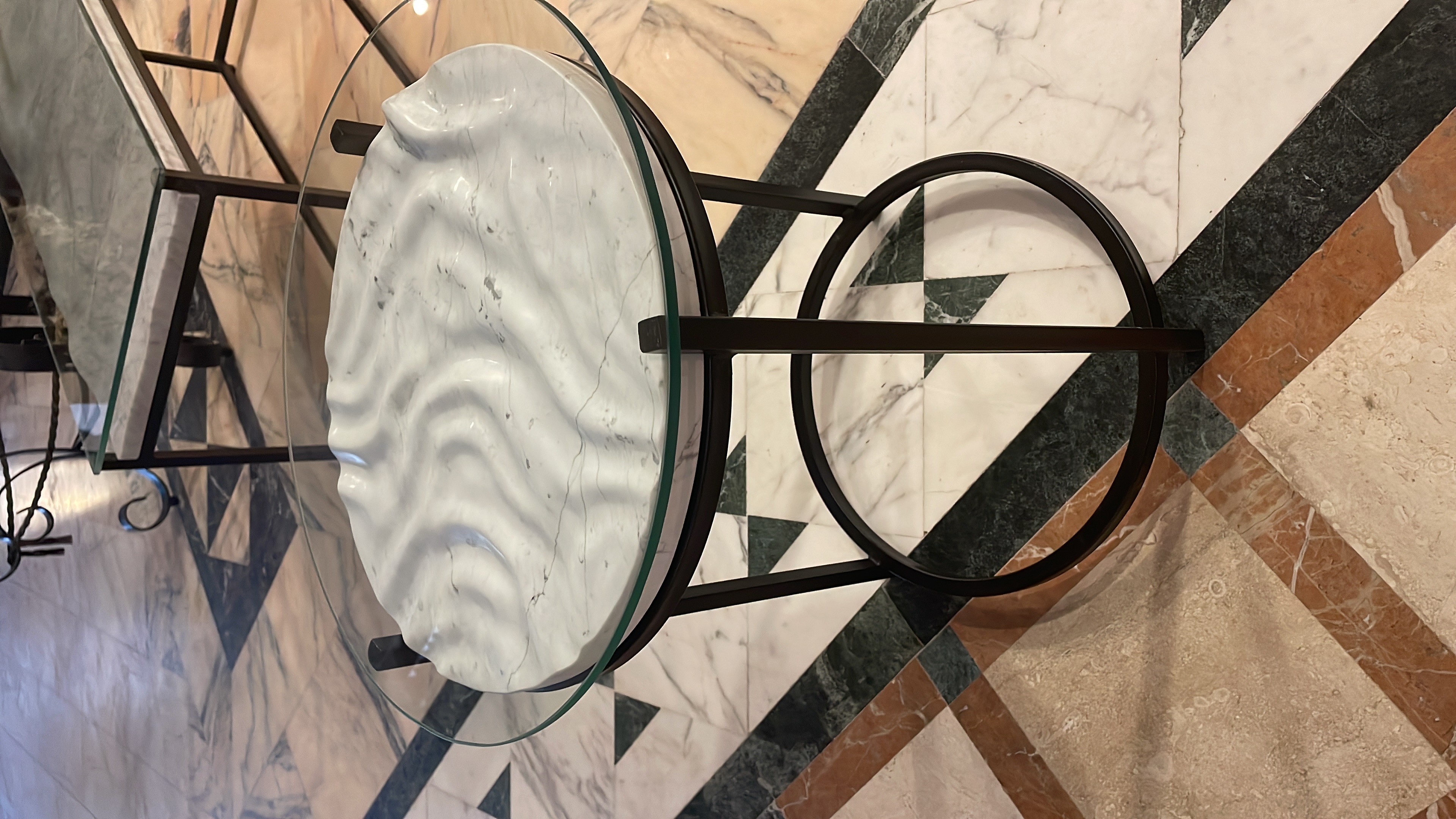 Circular White Veined Marble Coffee Table by MarbleVeins.