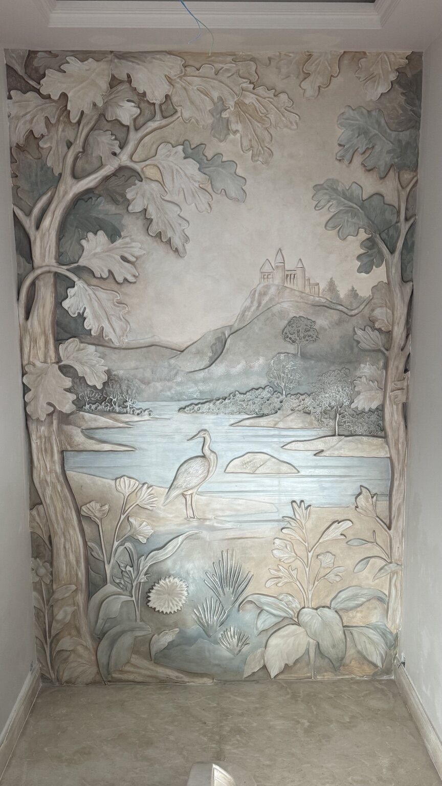 Artistic Painted Basalt Landscape Relief by MarbleVeins.