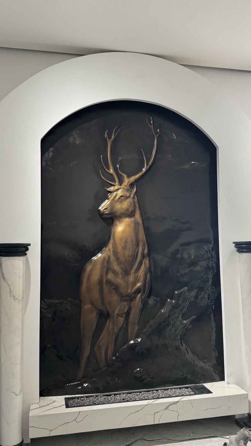 Artistic Painted Deer Basalt Relief by MarbleVeins.
