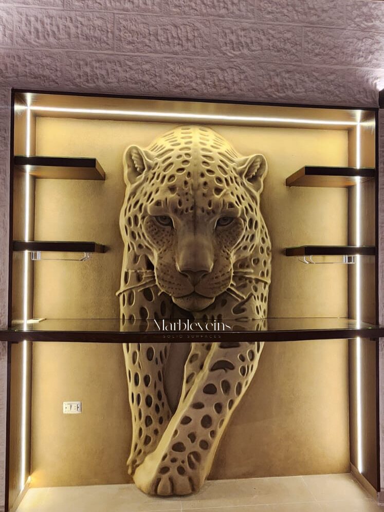 Hand-Painted Leopard Basalt Relief by MarbleVeins.
